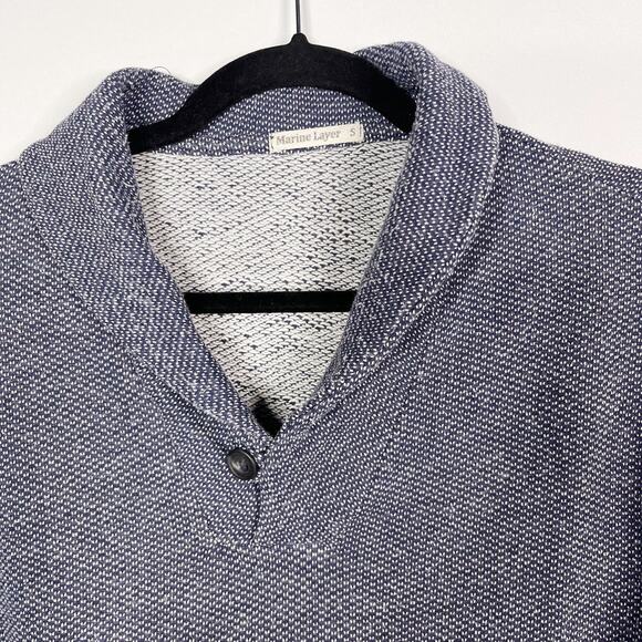 Marine Layer Mens Small S Heather Blue Shawl Collar Pullover Sweatshirt Woodside - Picture 3 of 4